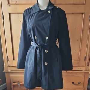 Liz Claiborne Double Breasted Trench Coat Black Size Large Petite